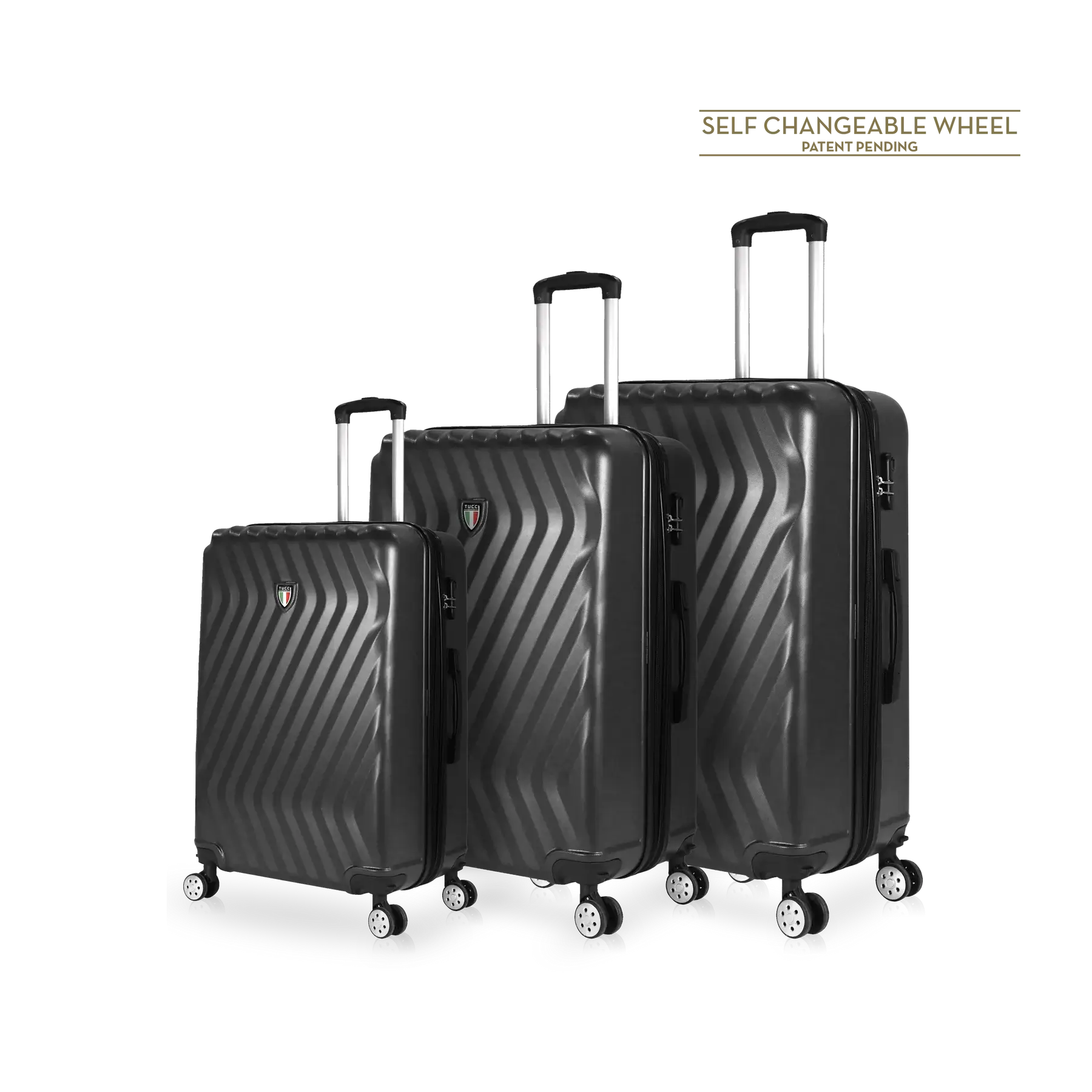 TUCCI Italy MUTEVOLE 3 Piece (20", 28", 30") Detachable Spinner Wheel Suitcase Set - Black, 3 Piece Set image