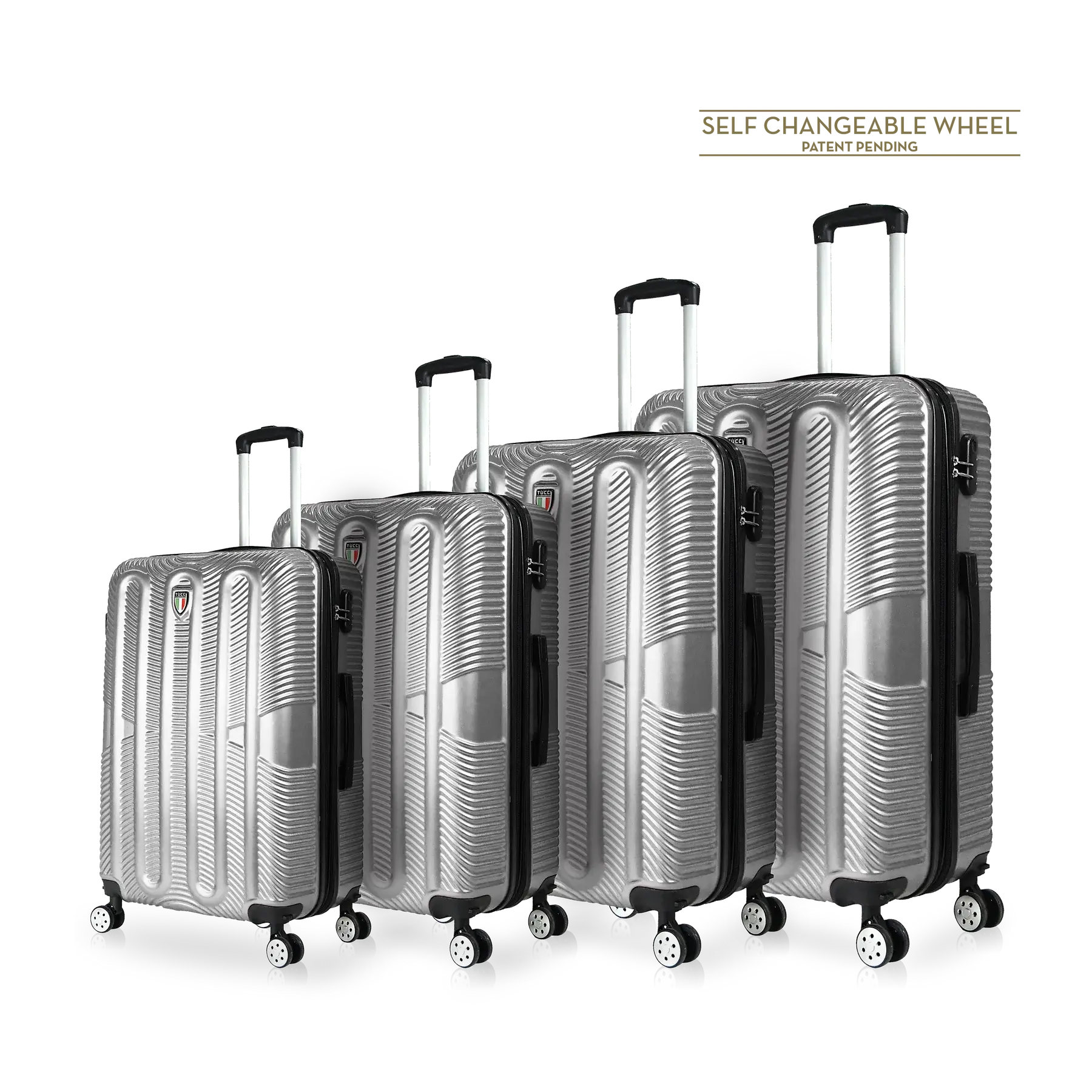 TUCCI Italy SPECIALI 4 Piece (20", 28", 30", 32") Detachable Spinner Wheel Suitcase Set - Silver, 4 Piece Set image