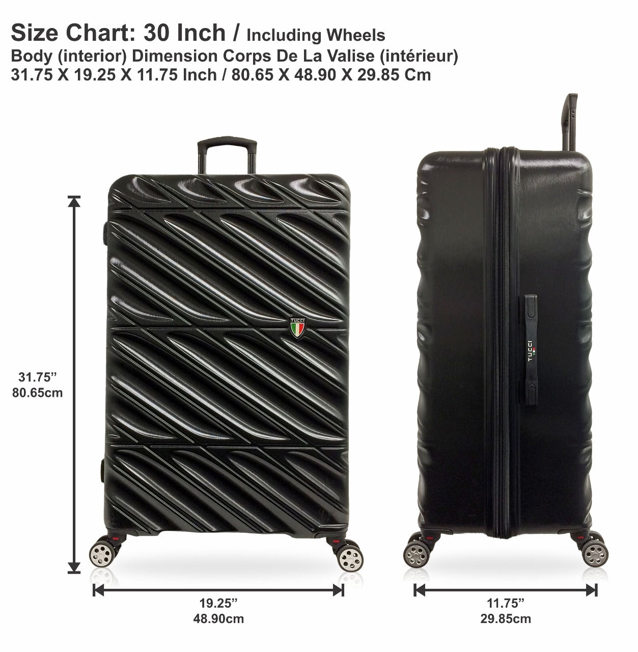 TUCCI Italy SPECIALI 4 Piece (20", 28", 30", 32") Detachable Spinner Wheel Suitcase Set BLACK image 10