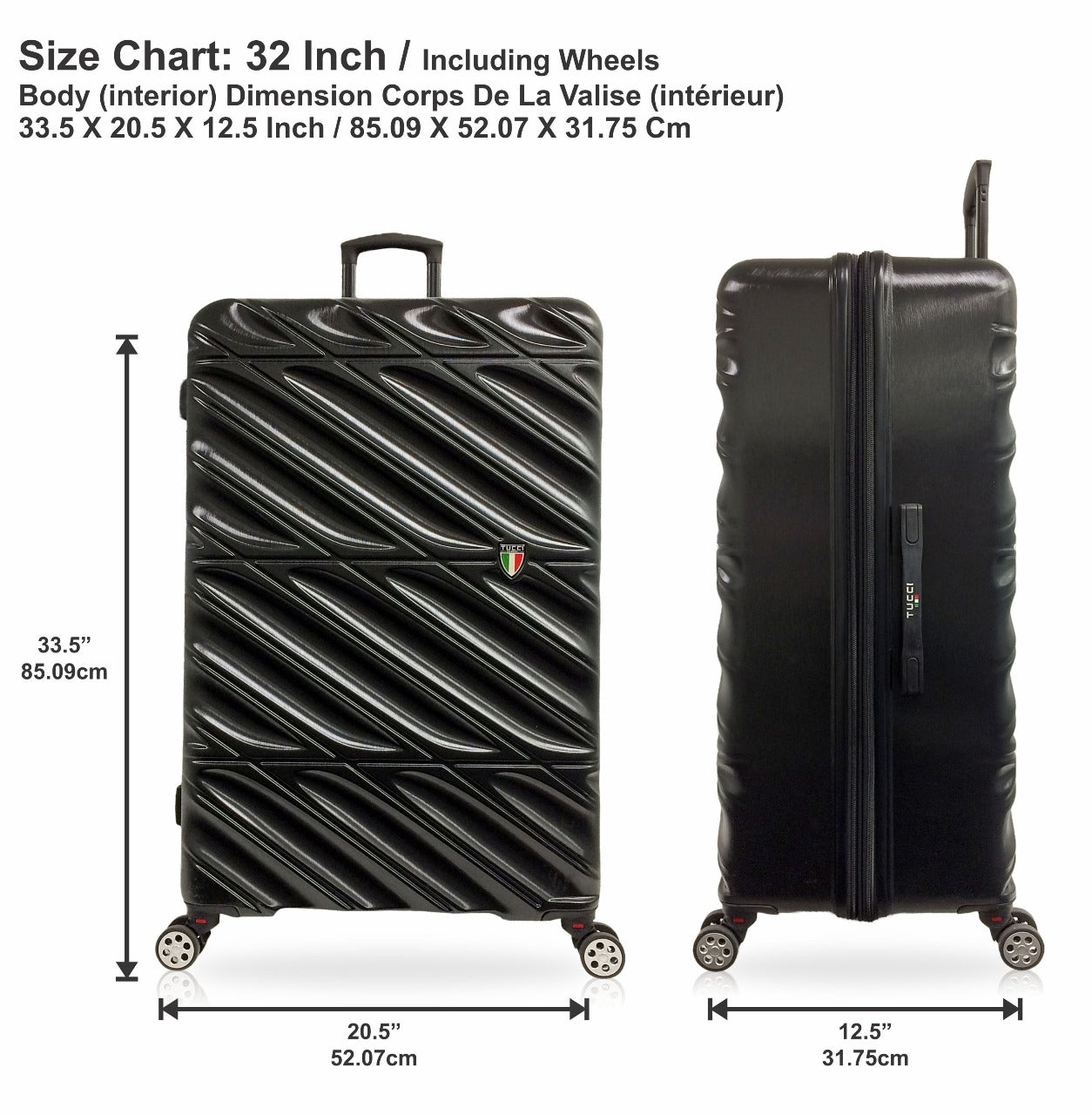 TUCCI Italy SPECIALI 4 Piece (20", 28", 30", 32") Detachable Spinner Wheel Suitcase Set BLACK image 7