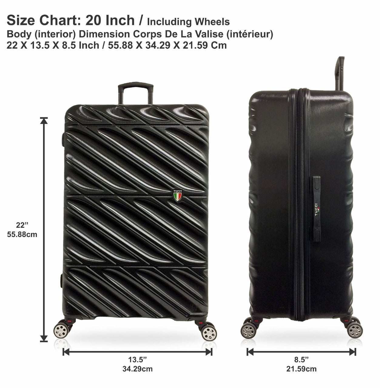 TUCCI Italy SPECIALI 4 Piece (20", 28", 30", 32") Detachable Spinner Wheel Suitcase Set BLACK image 9