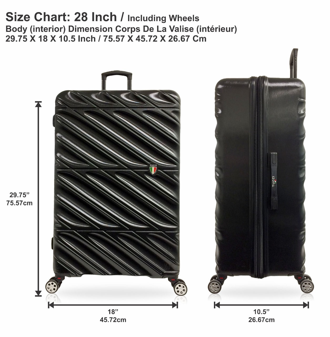 TUCCI Italy SPECIALI 4 Piece (20", 28", 30", 32") Detachable Spinner Wheel Suitcase Set BLACK image 8