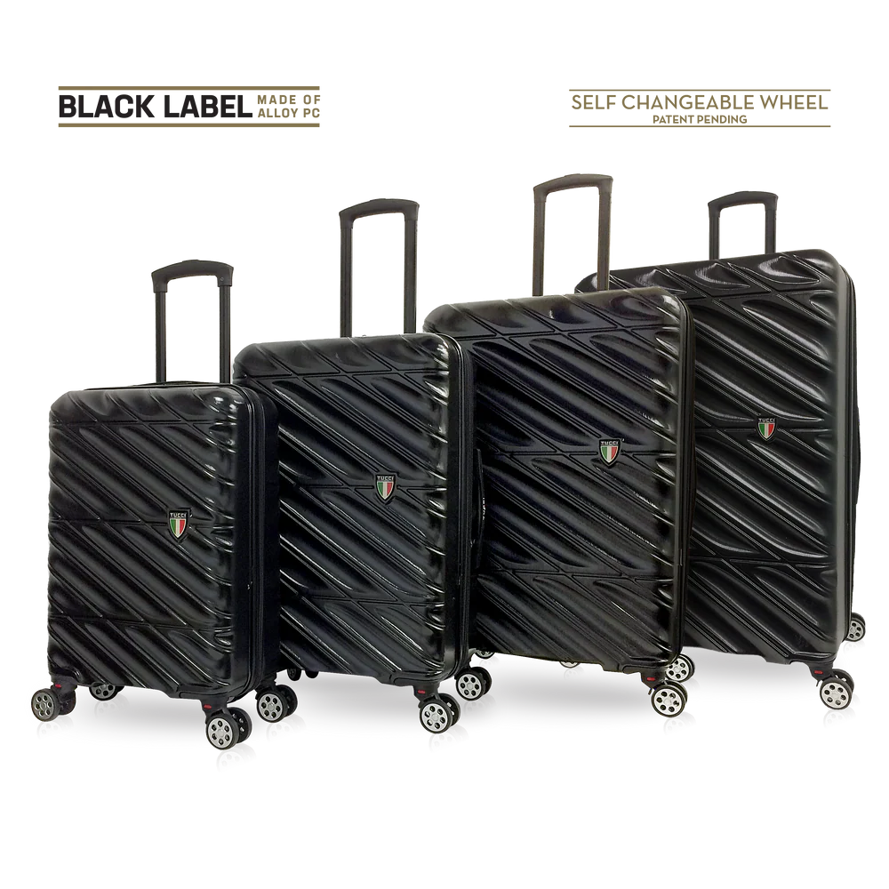 TUCCI Italy SPECIALI 4 Piece (20", 28", 30", 32") Detachable Spinner Wheel Suitcase Set BLACK image 0