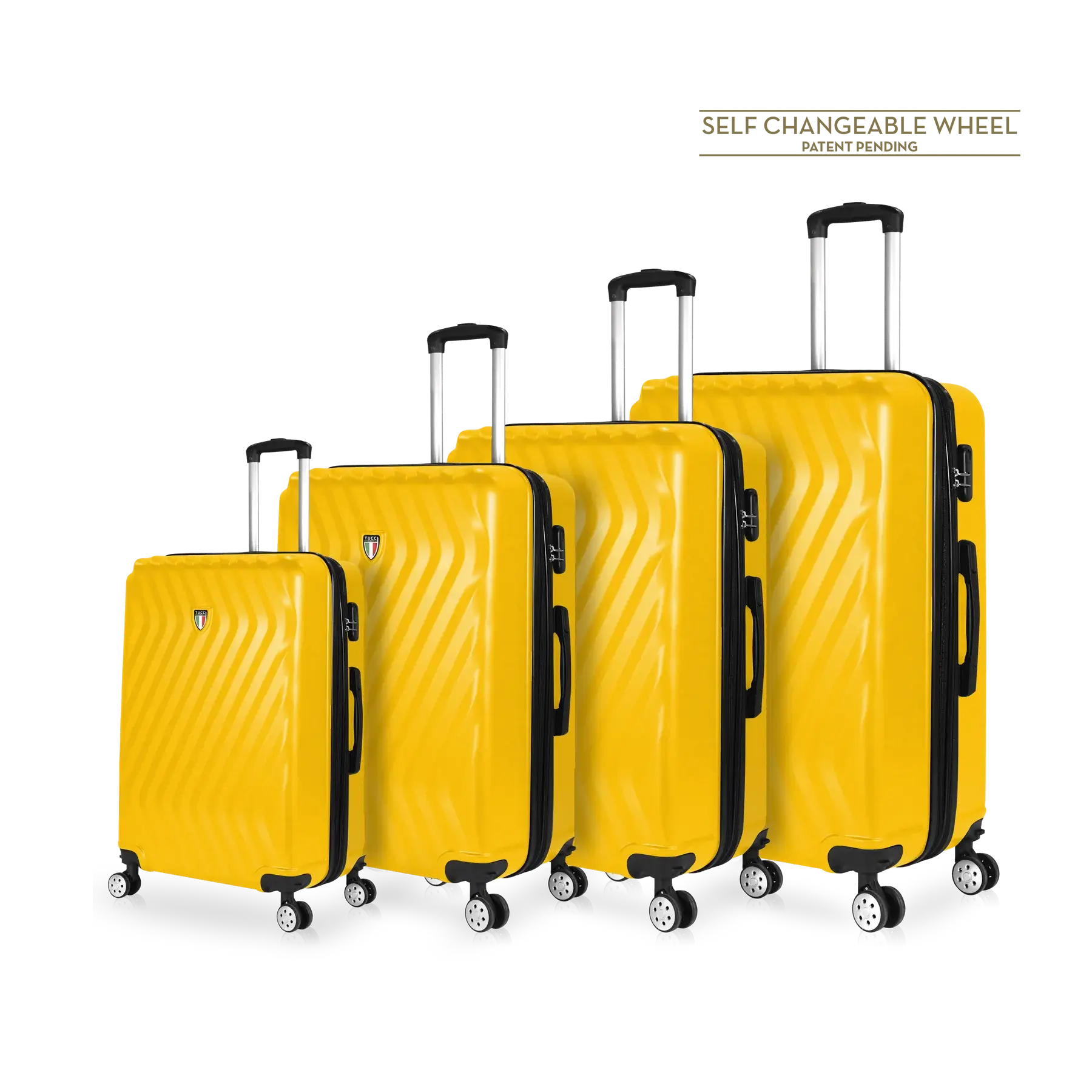 Tucci Italy Mutevole (20", 28", 30", 32") 4 Piece Set Spinner Travel Suitcase - Mustard Yellow, 4 Piece Set image