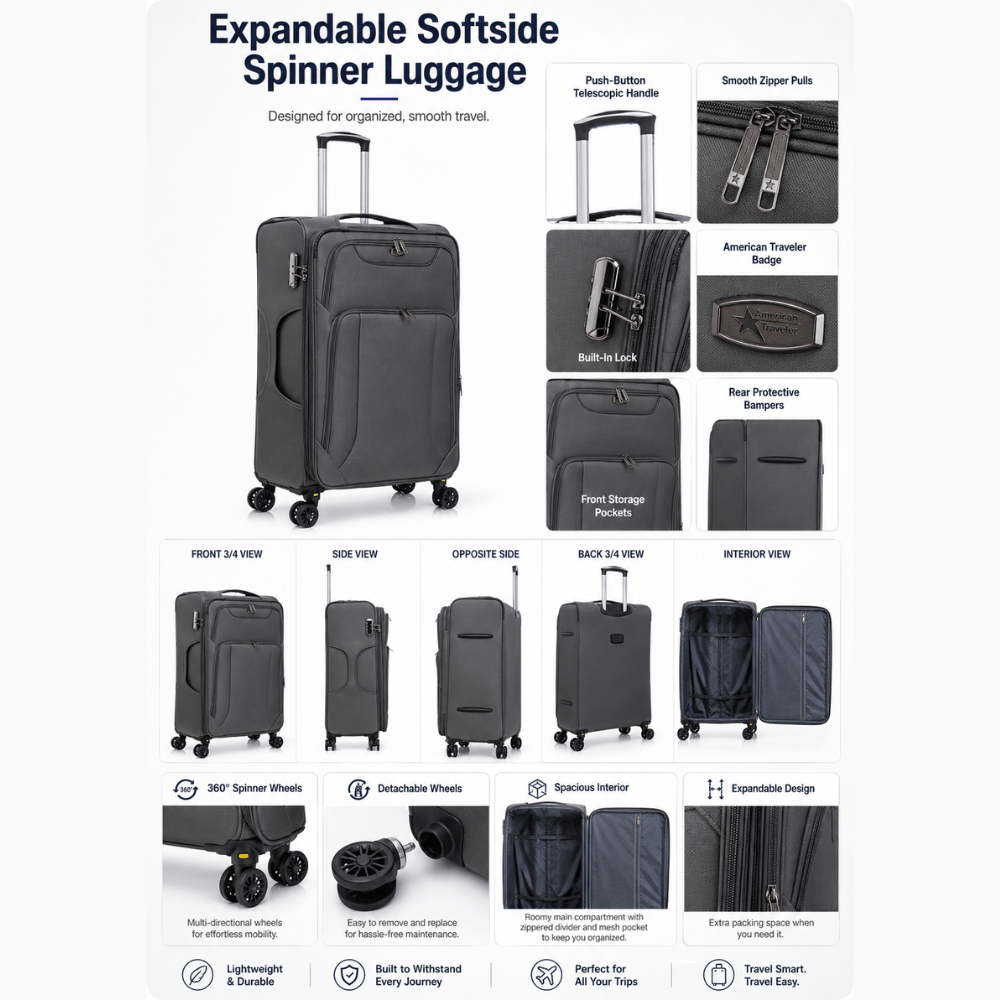 American Traveller Soft Side Luggage Set of 3