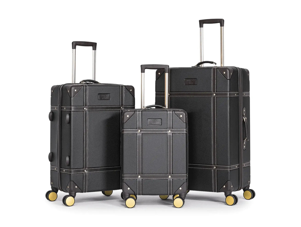 TUCCI Italy Legato Vinchic Vintage Luggage Suitcase Set - Black/Brown, 3 Piece Set image
