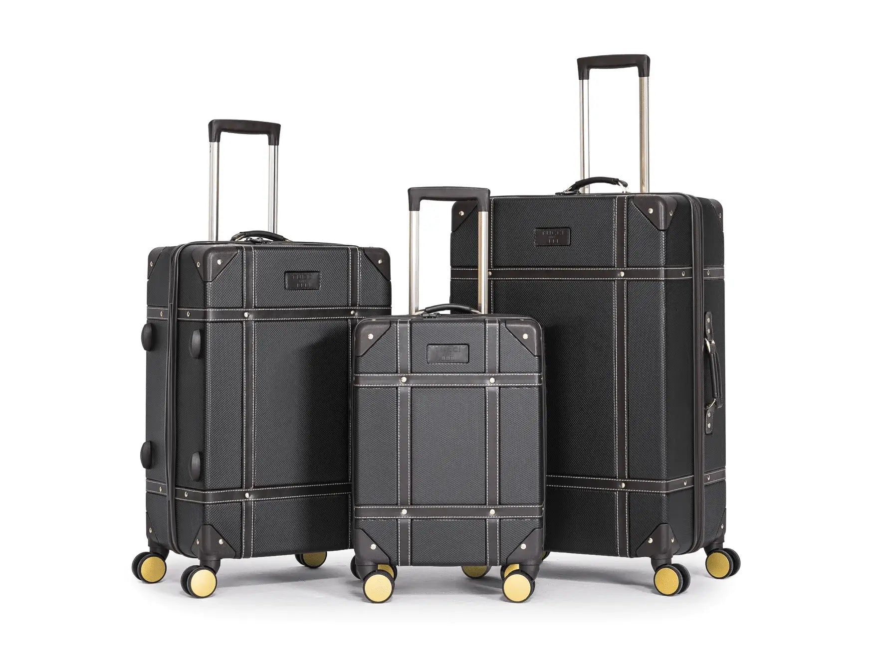 TUCCI Italy Legato Vinchic Vintage Luggage Suitcase Set - Black/Brown, 3 Piece Set image