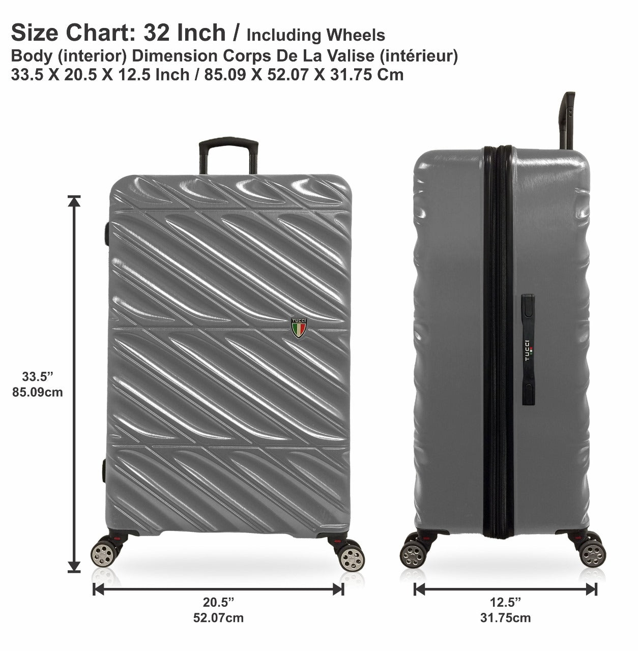 TUCCI Italy SPECIALI 4 Piece (20", 28", 30", 32") Detachable Spinner Wheel Suitcase Set GREY image 8