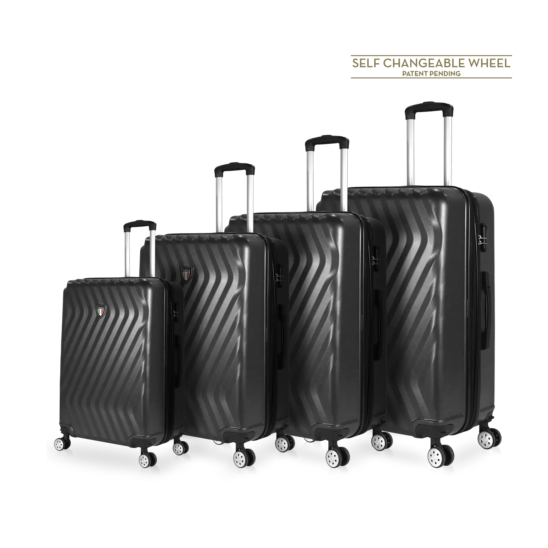 Tucci Italy Mutevole (20", 28", 30", 32") 4 Piece Set Spinner Travel Suitcase - Black, 4 Piece Set image