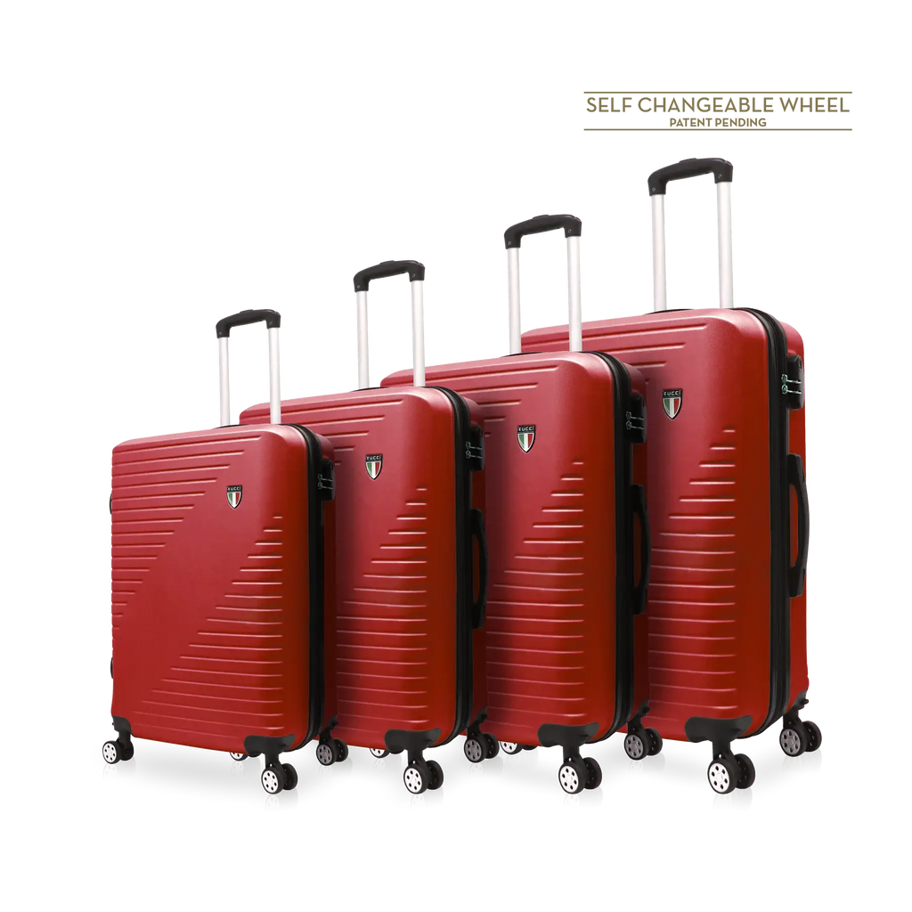 Tucci Italy Percorso (20", 28", 30", 32") Hard Shell Travel Luggage Suitcase - Red, 4 Piece Set image