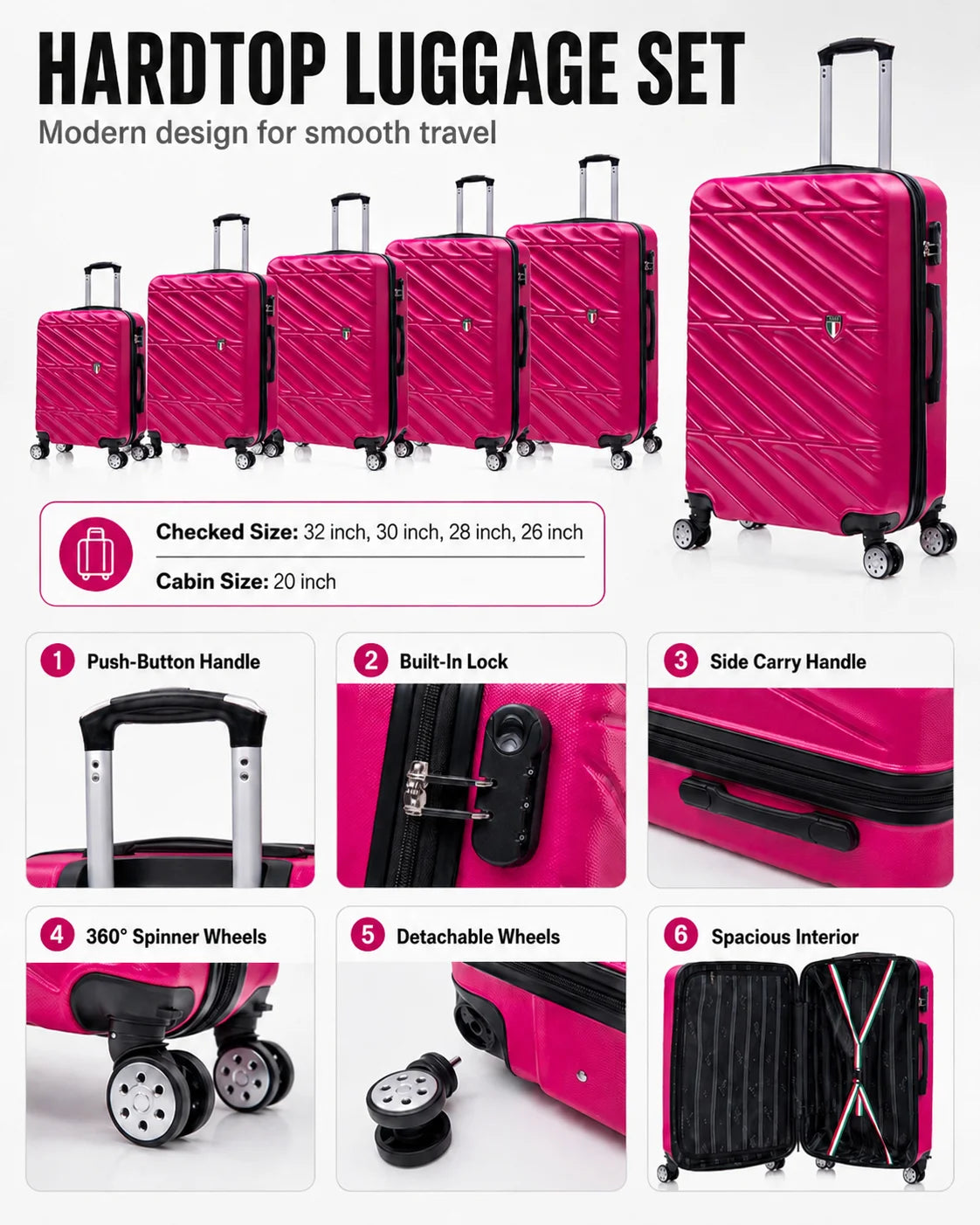 TUCCI Italy SPECIALI Detachable Spinner Wheel Suitcase Set