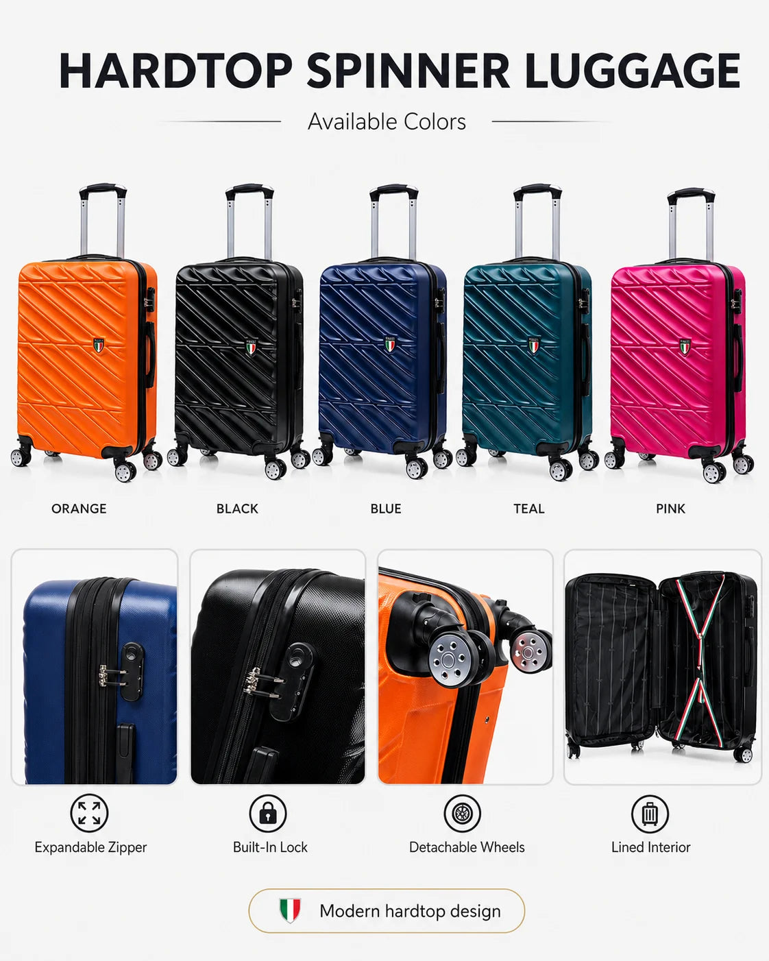 TUCCI Italy SPECIALI 4 Piece Detachable Spinner Wheel Suitcase Set
